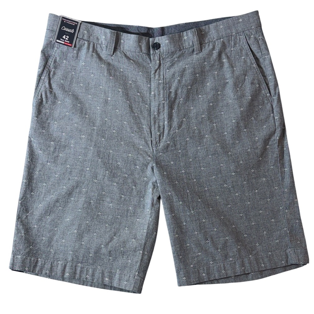 Roundtree & Yorke Mens Shorts 42 Gray Chambray Stretch Flat Front NWT Casual